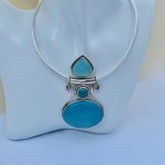 Statement Silver Blue Stone Pendant on Collarette Necklace.