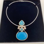 Statement Silver Blue Stone Pendant on Collarette Necklace.