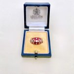 14ct. Gold Diamond &amp; Red Enamel Bombé Ring.
