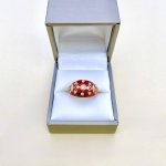 14ct. Gold Diamond &amp; Red Enamel Bombé Ring.