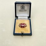 14ct. Gold Diamond &amp; Red Enamel Ring.