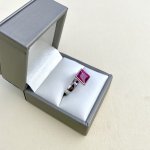 18ct. White Gold Designer Square Set Pink Ring.