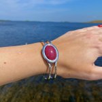 Contemporary Bangle with Red Stone.