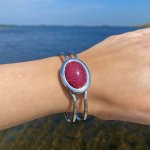 Contemporary Bangle with Red Stone.