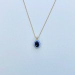 9ct. Gold Sapphire &amp; Diamond Pendant with Chain. NEW STOCK.