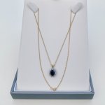 9ct. Gold Sapphire &amp; Diamond Pendant with Chain. NEW STOCK.