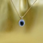 9ct. Gold Sapphire &amp; Diamond Pendant with Chain. NEW STOCK.