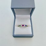 14ct. Gold Diamond, Ruby, Emerald &amp; Sapphire Half Eternity Style Ring. NEW STOCK.