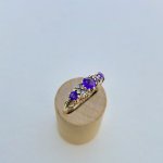 9ct. Gold 3-Stone Amethyst &amp; Diamond Ring. NEW STOCK.