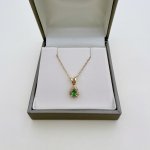 Hallmarked 9ct. Gold Emerald &amp; Diamond Pendant on Chain. NEW STOCK.