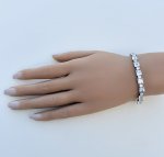 Silver Bracelet with Square-Cut Cubic Zirconia 7&quot;. NEW STOCK.