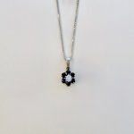 18ct. White Gold Sapphire &amp; Diamond Floral Design Pendant. NEW STOCK.