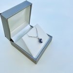 18ct. White Gold Sapphire &amp; Diamond Floral Design Pendant. NEW STOCK.