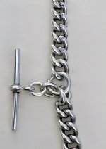 Antique Silver Double Albert Chain with T-Bar. NEW STOCK.