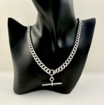 Antique Silver Double Albert Chain with T-Bar. NEW STOCK.
