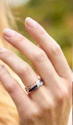 9ct. Yellow Gold Sapphire &amp; Diamond Double Band Ring. NEW STOCK.