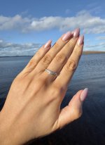 9ct. White Gold Diamond Half Eternity Ring / Design Detail to Centre. NEW STOCK.