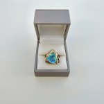 Trilliant Ocean Green Gemstone Ring in Sculptural Gold-Over-Silver Setting. NEW STOCK. 