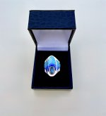 Handcrafted Silver Turquoise &amp; Indigo Enamel Ring with Moonstone Halo. NEW STOCK.