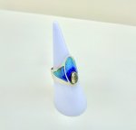 Handcrafted Silver Turquoise &amp; Indigo Enamel Ring with Moonstone Halo. NEW STOCK.