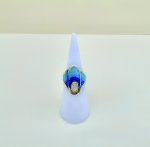 Handcrafted Silver Turquoise &amp; Indigo Enamel Ring with Moonstone Halo. NEW STOCK.