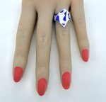 Handcrafted Silver Ring with Cobalt Blue Enamel Design.  NEW STOCK.