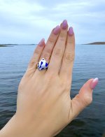 Handcrafted Silver Ring with Cobalt Blue Enamel Design.  NEW STOCK.