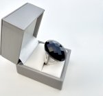 Large Faceted Black Agate Sterling Silver Ring. NEW IN.