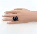 Large Faceted Black Agate Sterling Silver Ring. NEW IN.