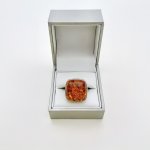 Silver Square Amber Statement Ring. NEW STOCK.