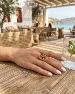 Silver Square Amber Statement Ring. NEW STOCK.