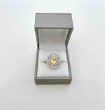 Silver Statement Ring / Large Yellow Gemstone Framed by Double Halo CZ's. NEW STOCK.