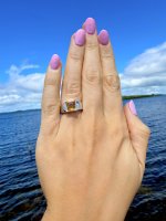 Silver Ring with Square Faceted Lemon Quartz Gemstone. 