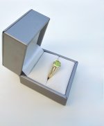 Hallmarked 9ct. Yellow Gold Ring with Square Peridot. NEW STOCK.