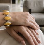 Silver Bracelet with Marquise-Cut Yellow Stones. NEW IN STOCK.