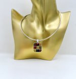Sterling Silver Square Amber Pendant. NEW IN STOCK.