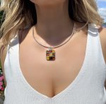 Sterling Silver Square Amber Pendant. NEW IN STOCK.