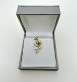 9ct. Yellow Gold Foliage Brooch with Emerald Green Gemstones. NEW IN STOCK.