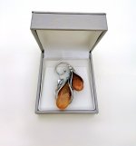 Sterling Silver Amber Floral Brooch with Tear-Shaped Amber Stones. NEW IN STOCK.