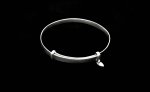 Sterling Silver Baby Bangle with White Enamel Heart Charm - Expandable. NEW IN STOCK.