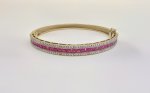 Gilt Sterling Silver Rubellite &amp; Marcasite Bangle - 30 Baguette-Cut Gemstones. NEW IN STOCK.