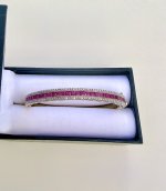 Gilt Sterling Silver Rubellite &amp; Marcasite Bangle - 30 Baguette-Cut Gemstones. NEW IN STOCK.