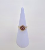 Vintage 9ct. Yellow Gold Garnet Floral Cluster Ring - 7 Garnets. NEW IN STOCK.