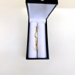 Designer Sterling Silver Gilt Bangle - Yellow &amp; Sapphire-Blue Gemstone Design. NEW IN STOCK.