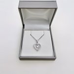 18ct. White Gold Double Heart Diamond Pendant. NEW IN STOCK.