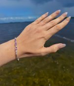 Sterling Silver Purple Gemstone Bangle with Figure-of-Eight Design. NEW IN STOCK.