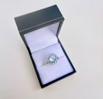 9ct. Gold Sky Blue Topaz Tiered Cluster Ring. NEW IN STOCK.