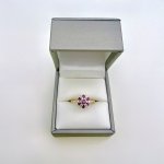 Vintage 9ct. Yellow Gold Ruby &amp; Diamond Cluster Ring - 7 Rubies &amp; 12 Diamonds. NEW IN STOCK.